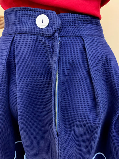 1950s Navy Blue Waffle Cotton Pouch Skirt |  S
