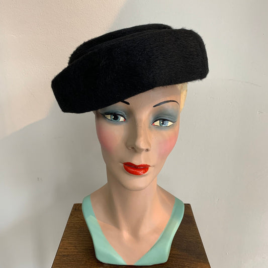 Vintage 1950s Fur Felt Black Hat