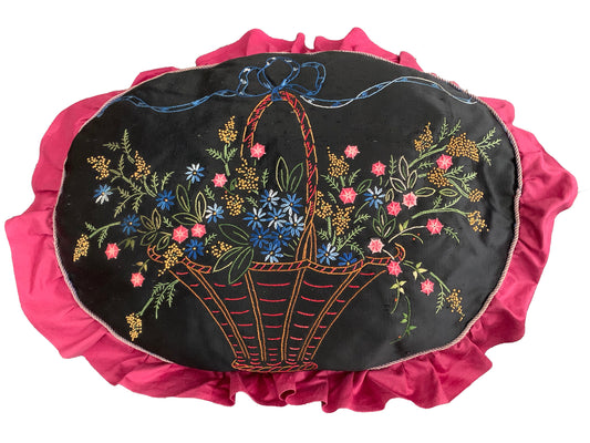 Antique 1920s Embroidered Boudoir Pillow