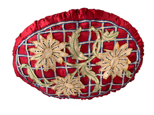 Antique Art Nouveau Linen Openwork Boudoir Cushion