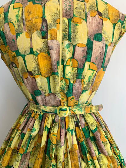 1950s Belted Cotton Dress | S