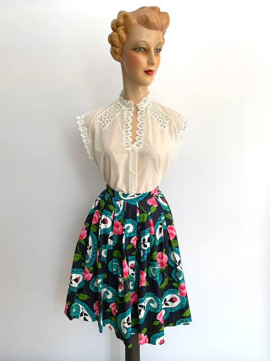 1950s Cotton Swing Skirt | Size XS/S