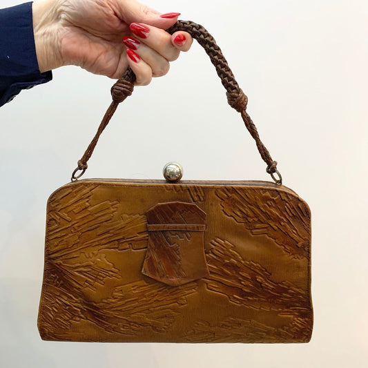 1920s/1930s Tooled Leather Purse Handbag