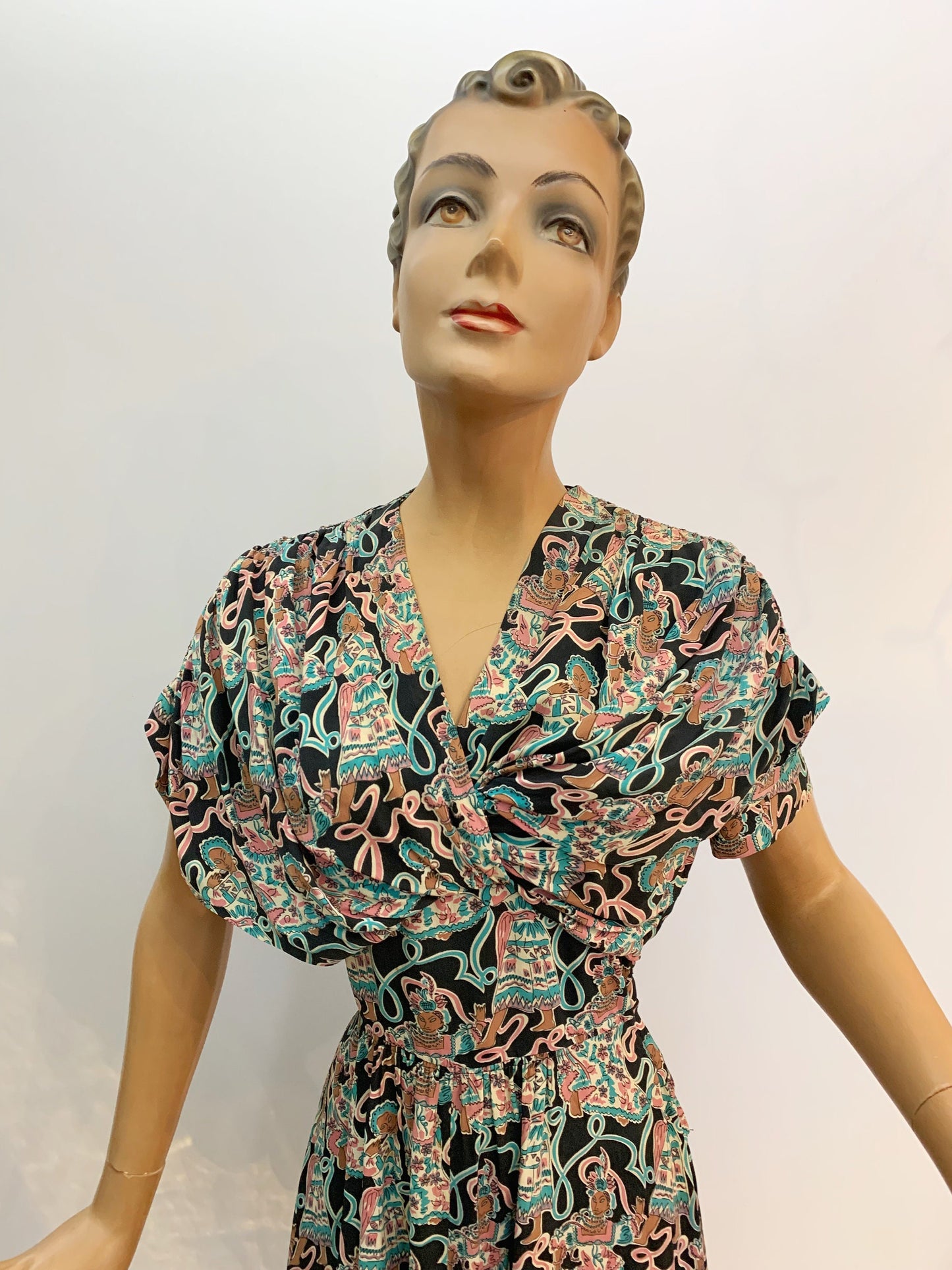 1940s Max Kopp Rayon California Novelty Print Dress | Size XS
