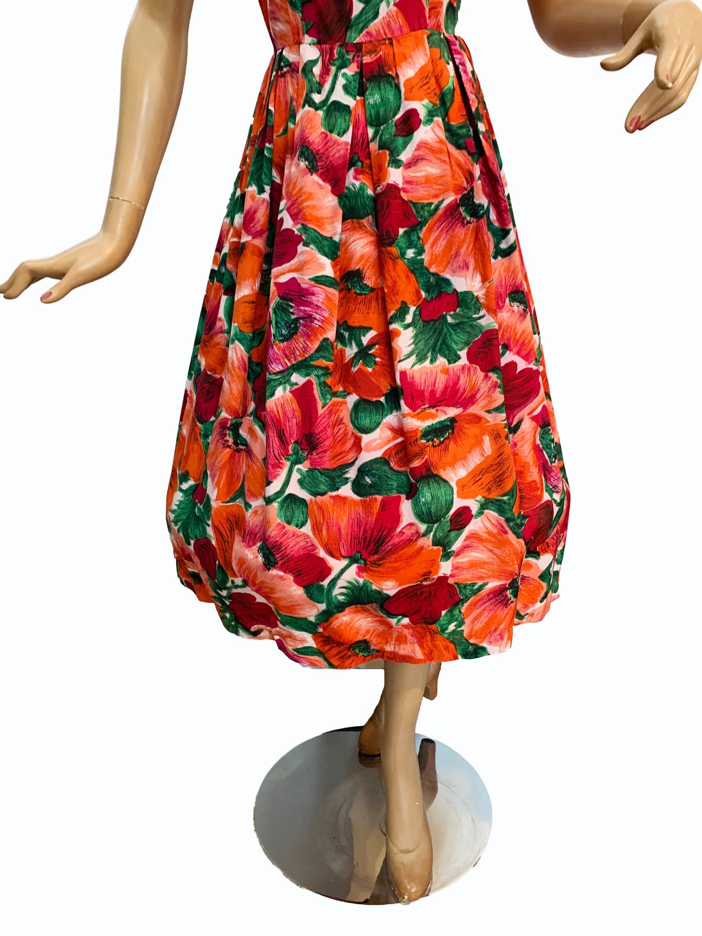 1950s Linen Cotton Flower Print Swing Dress | S