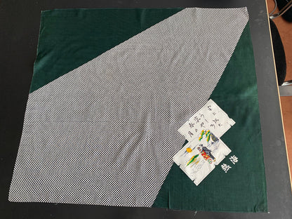 1950s Japanese Couple Green and Gingham Silk Scarf