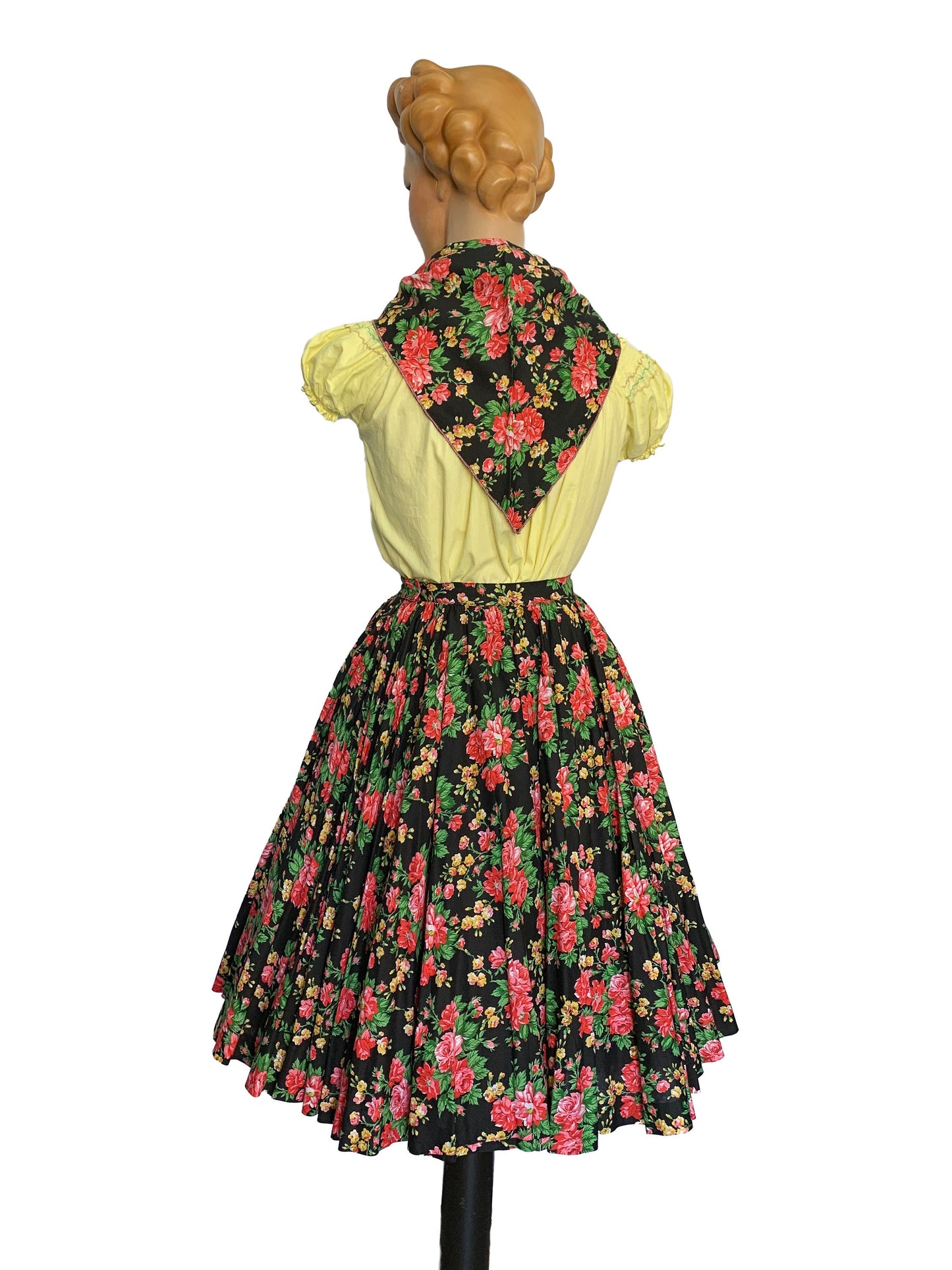 1950s Cotton Skirt and Scarf | Size XXS