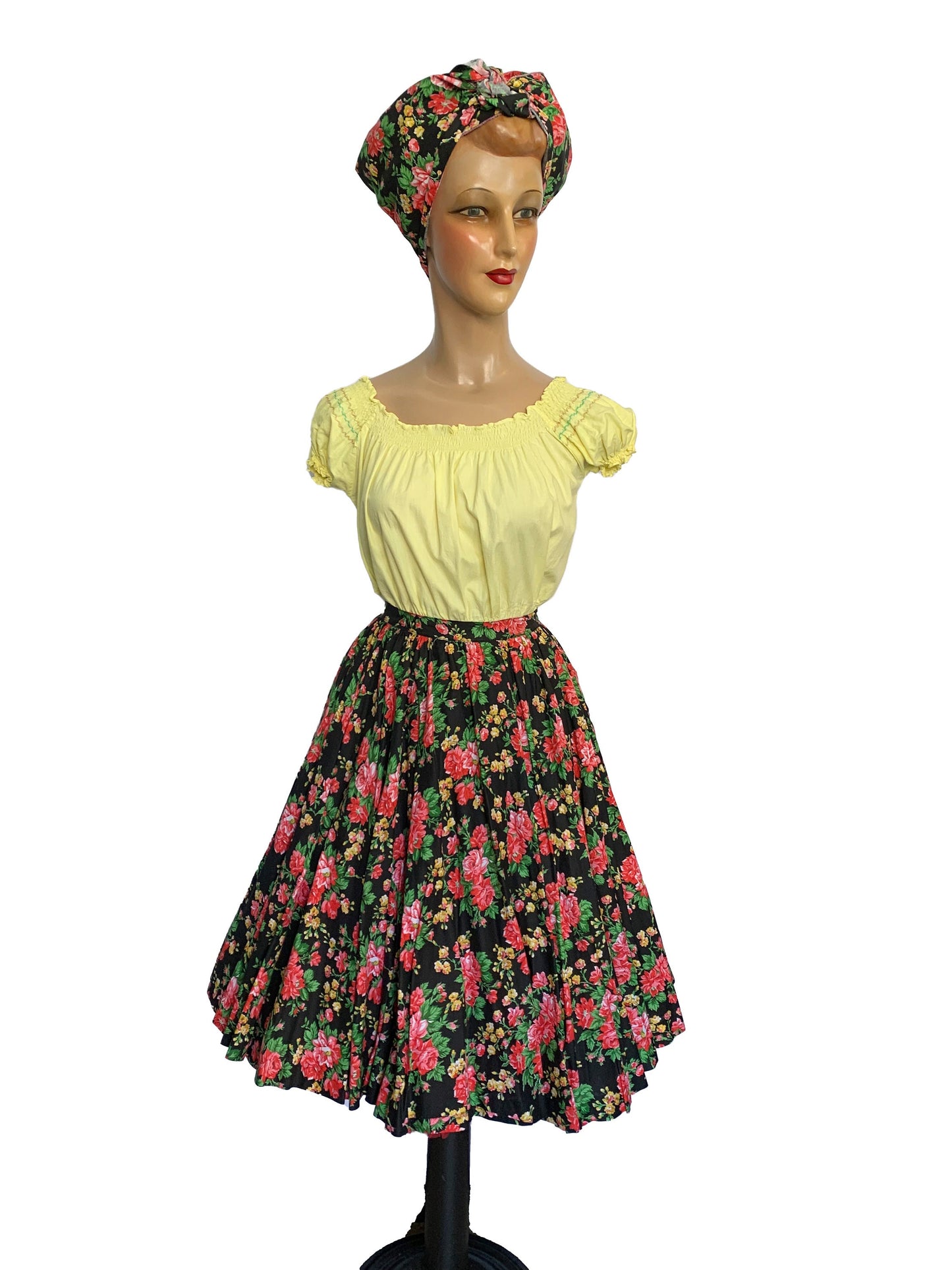1950s Cotton Skirt and Scarf | XXS