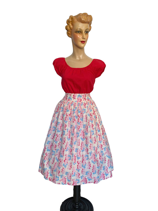 1950s Linen Cotton Skirt | Size Large