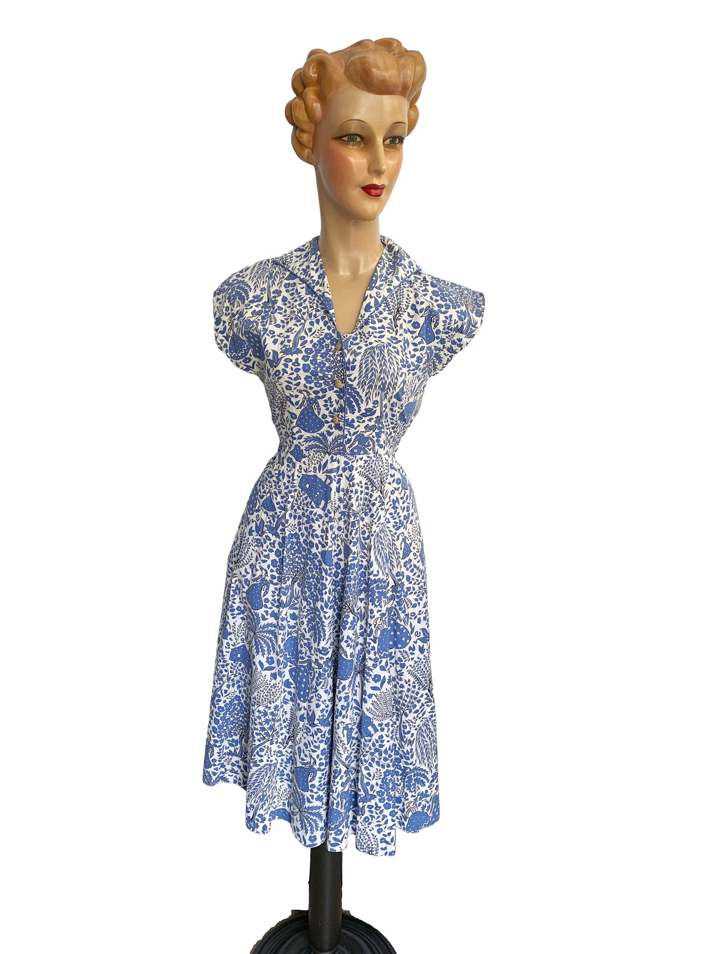 1940s/1950s Cotton Novelty Print Dress | S/M