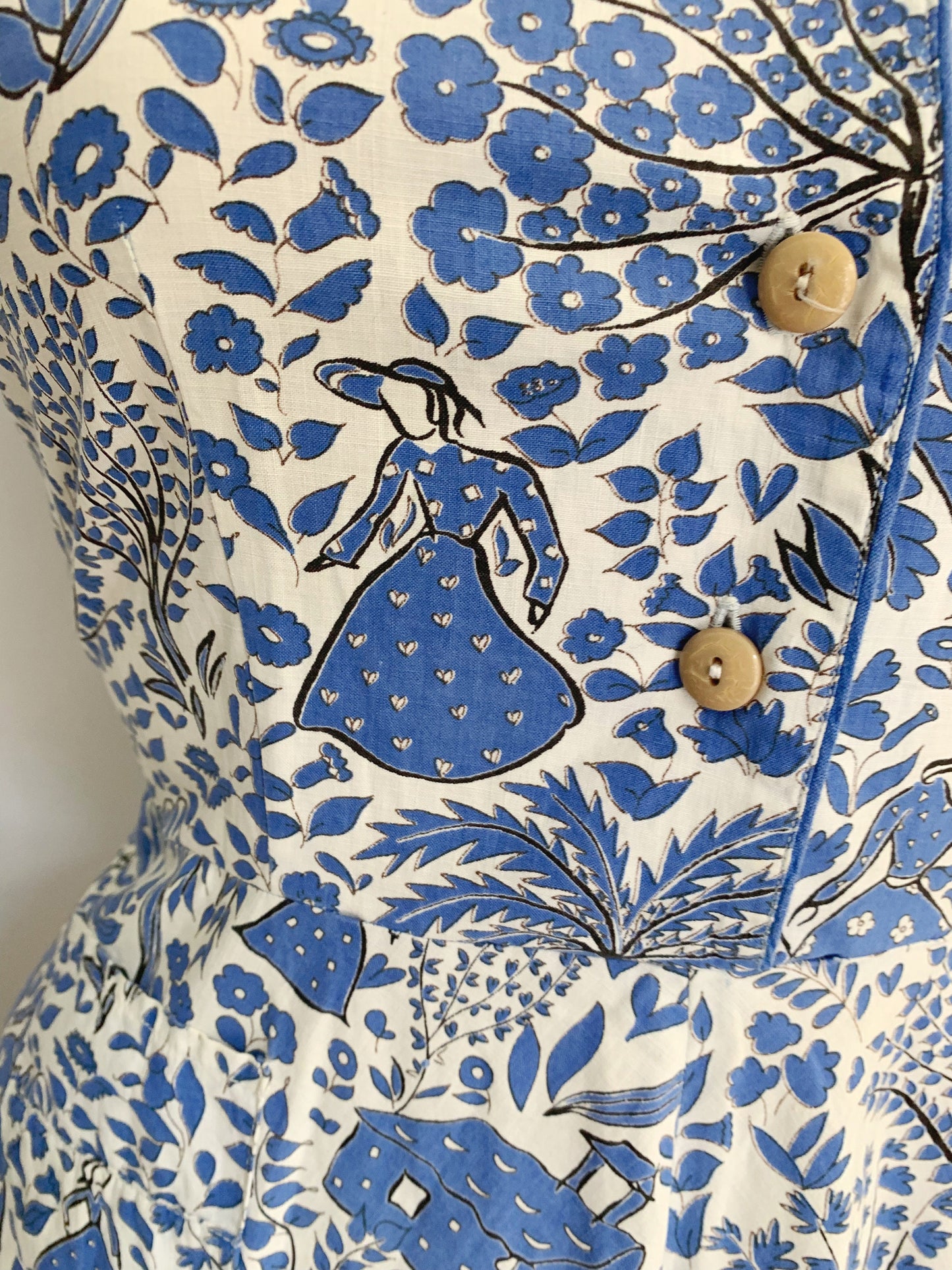 1940s/1950s Cotton Novelty Print Dress | S/M