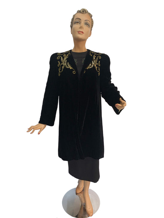 1940s Sequined Velvet Opera Coat | Size S-L