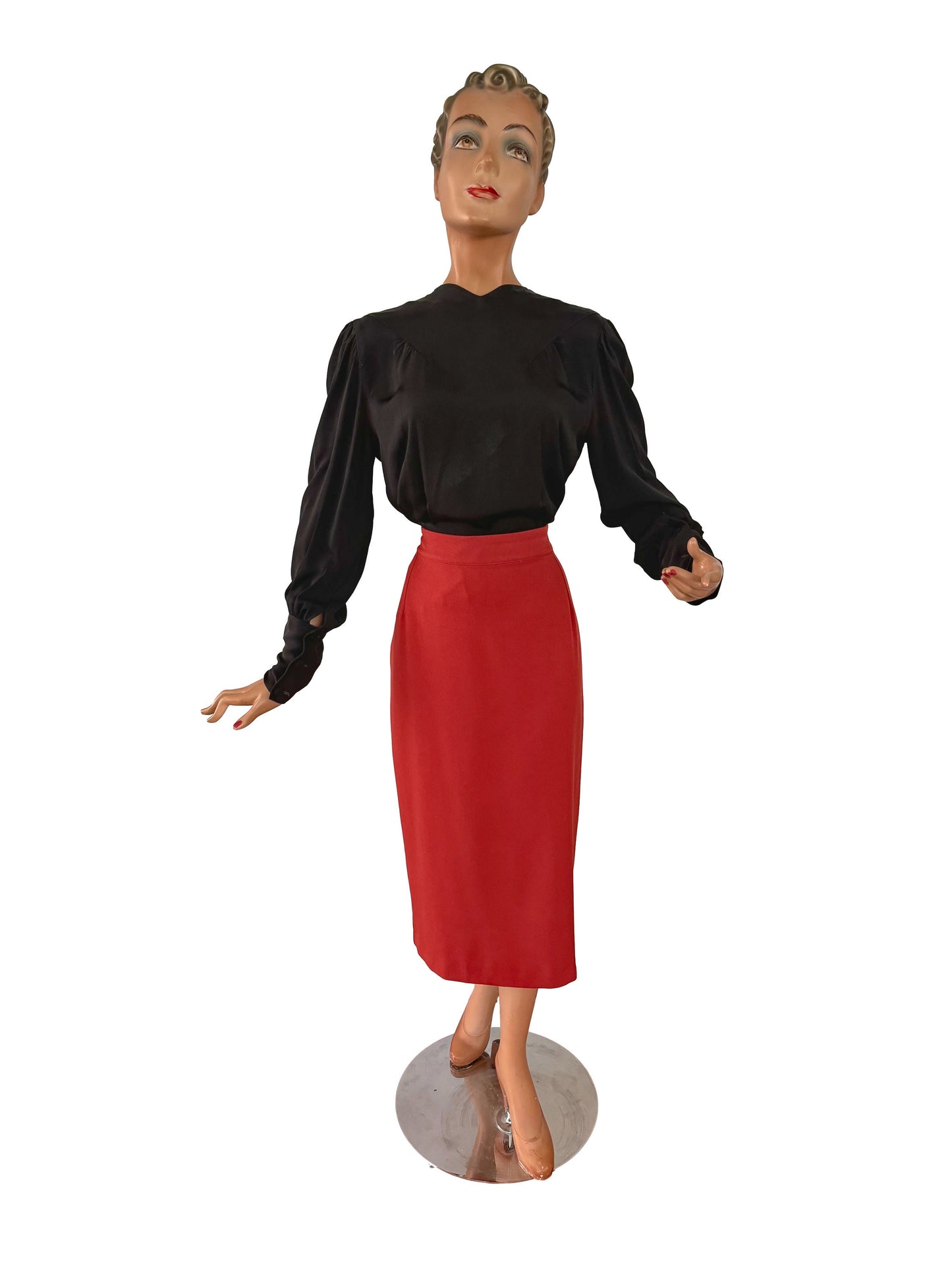 1940s Black Crepe Rayon Blouse | S