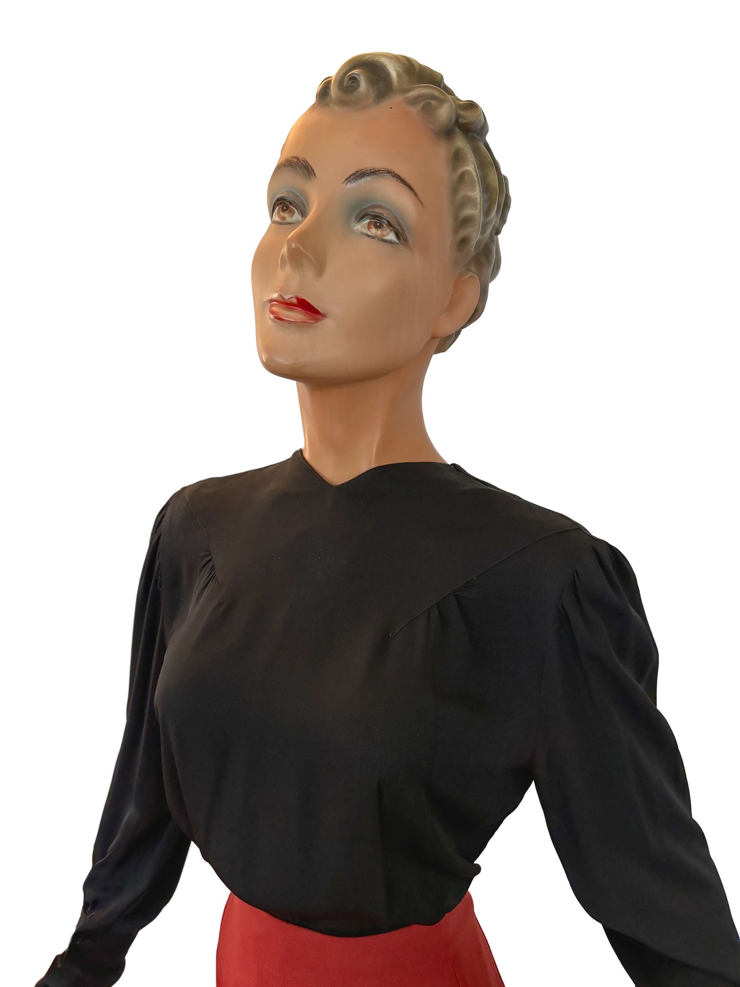 1940s Black Crepe Rayon Blouse | S