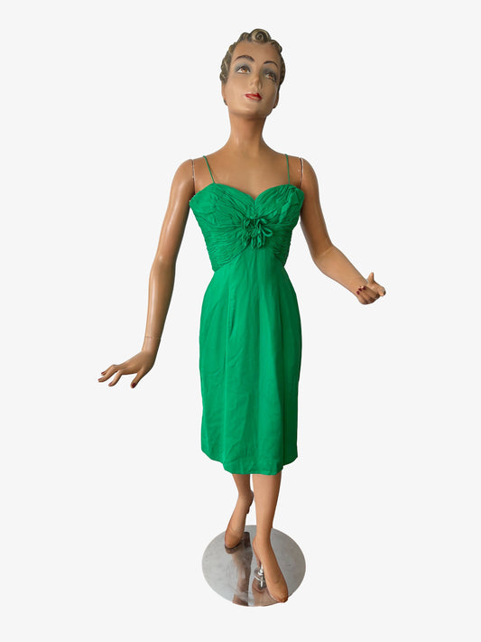 1950s Green Chiffon Dress | Size XS